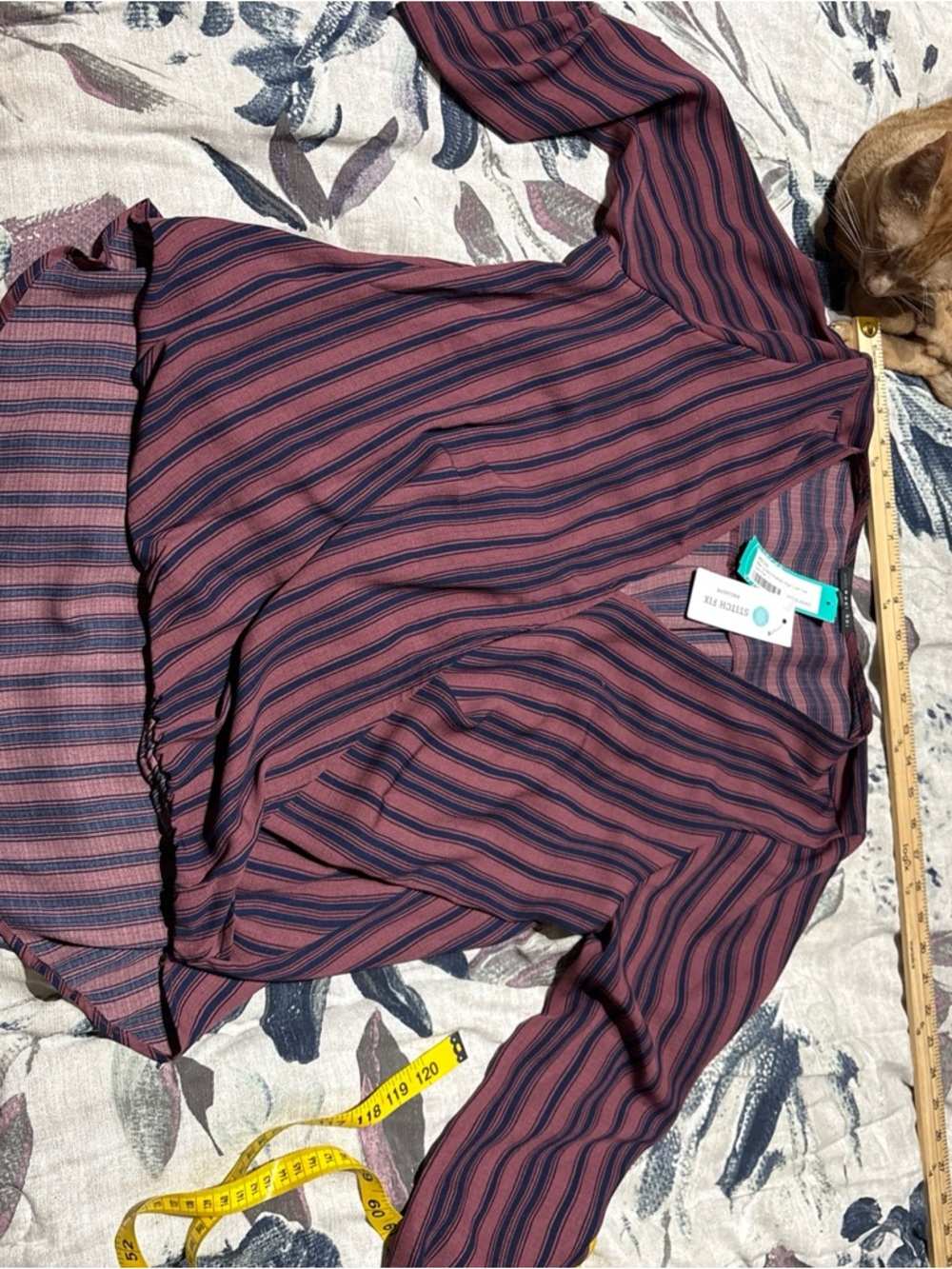 West kei Striped V-Neck Long Sleeve Top - Wine & Navy